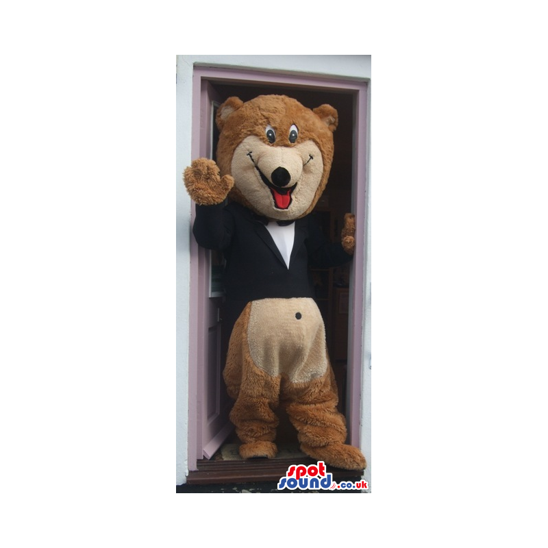 Customizable Brown Bear Animal Mascot Wearing A Black Smoking -
