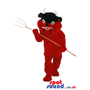 Customizable Red And Black Devil Mascot With A Pitch Fork -