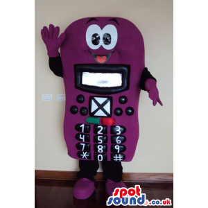 Purple Mobile Phone Mascot With Black Keys And A Face - Custom