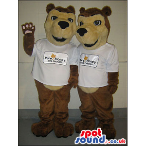 Beige And Brown Bear Animal Mascots With White T-Shirt - Custom