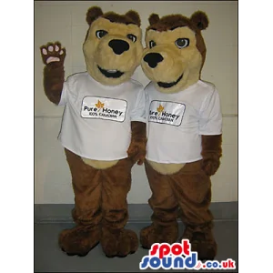 Beige And Brown Bear Animal Mascots With White T-Shirt - Custom