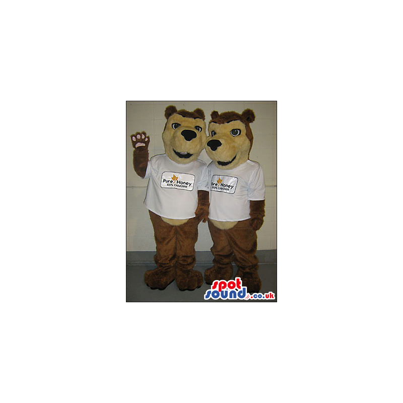 Beige And Brown Bear Animal Mascots With White T-Shirt - Custom