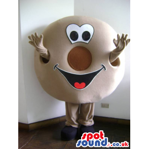 Brown Bagel Or Doughnut Food Mascot With Funny Face - Custom