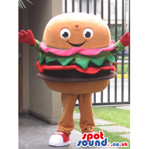 Big Hamburger Food Mascot With Red And White Sneakers - Custom