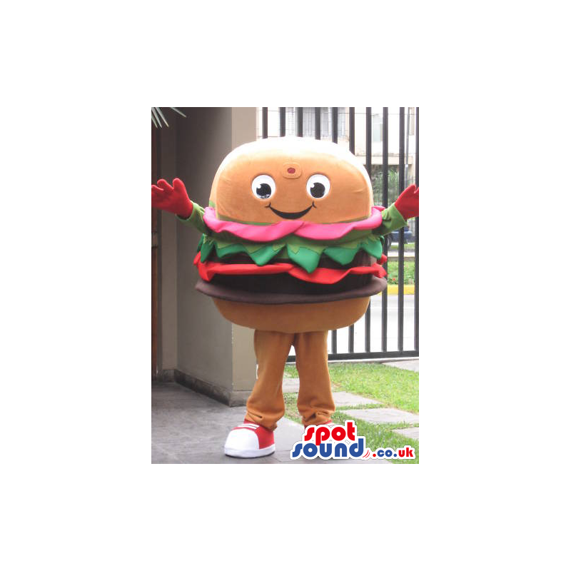 Big Hamburger Food Mascot With Red And White Sneakers - Custom