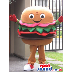 Big Hamburger Food Mascot With Red And White Sneakers - Custom