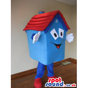 Big Blue Sweet Home Object Mascot With Red Rooftop - Custom