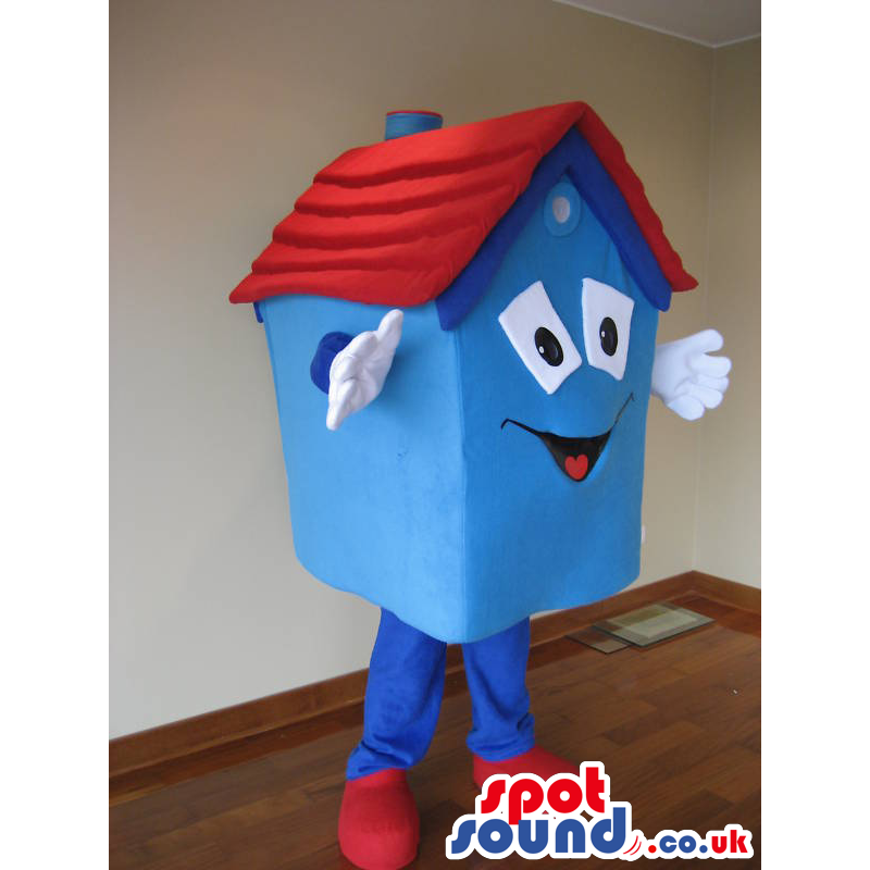 Big Blue Sweet Home Object Mascot With Red Rooftop - Custom