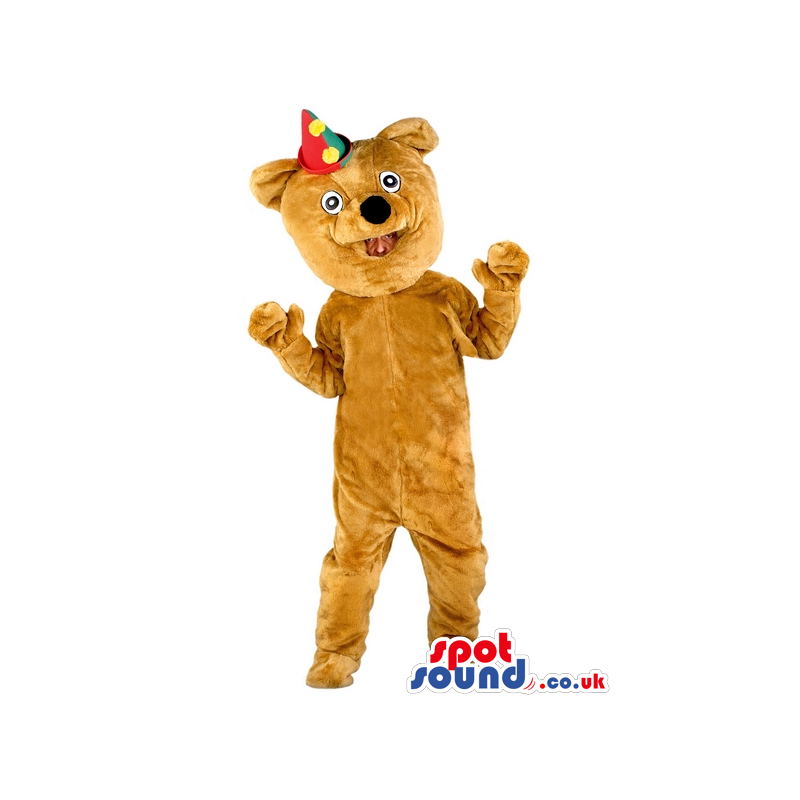 Customizable Brown Plain Bear Animal Mascot With A Party Hat -