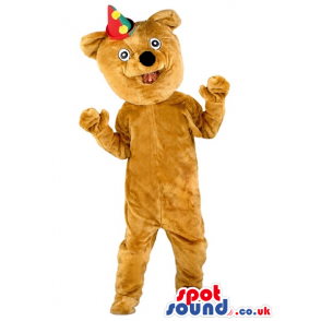 Customizable Brown Plain Bear Animal Mascot With A Party Hat -