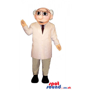 Old Man Human Mascot With Doctor Clothes And Glasses - Custom