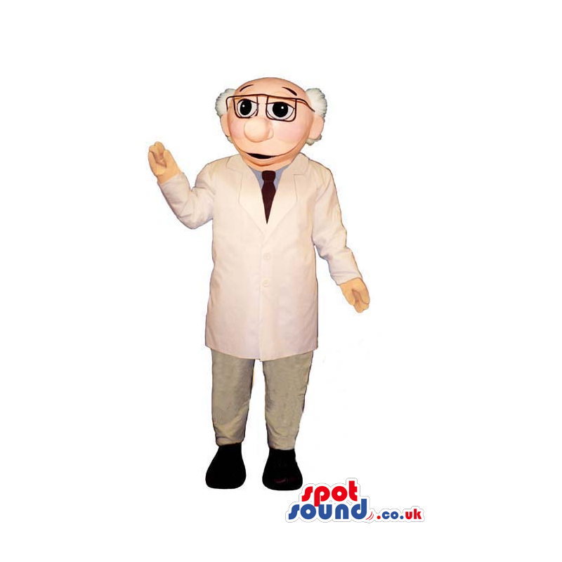 Old Man Human Mascot With Doctor Clothes And Glasses - Custom