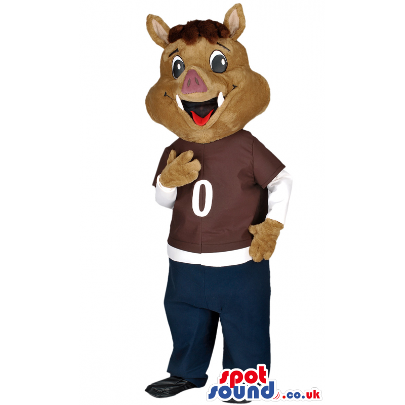 Brown Boar Wild Pig Animal Mascot With Customizable T-Shirt -