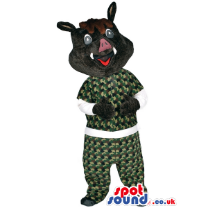 Boar Wild Pig Animal Mascot With Special Camouflage Garments -