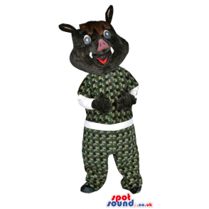 Boar Wild Pig Animal Mascot With Special Camouflage Garments -