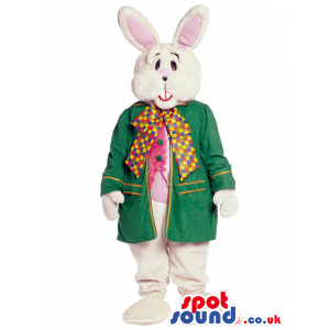 White Bunny Animal Mascot Wearing Elegant Garments - Custom