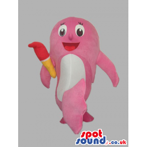 Plain Pink Customizable Fish Mascot With Funny Face - Custom