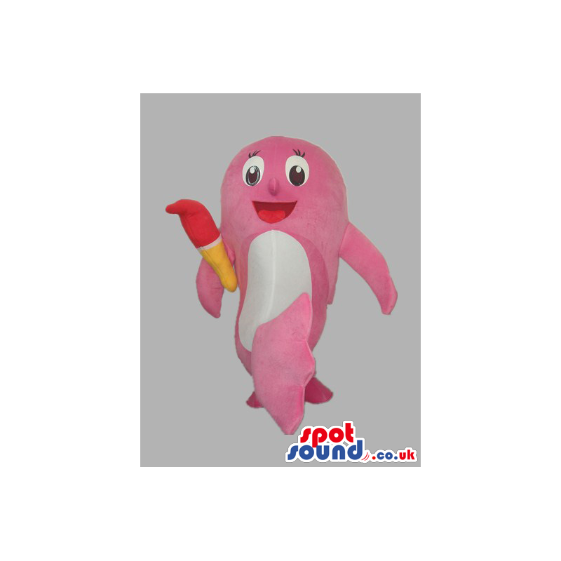 Plain Pink Customizable Fish Mascot With Funny Face - Custom