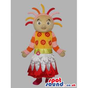 Fantasy Girl Mascot Wearing Colorful Clothes And Pointy Hair -