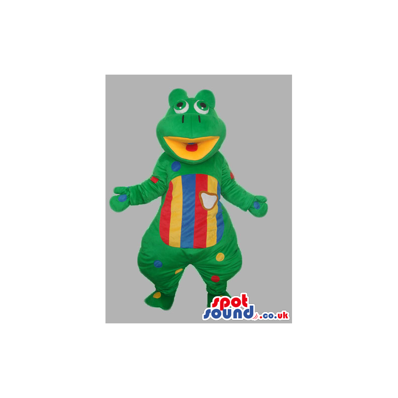 Green Customizable Frog Animal Mascot With Stripes And Dots -