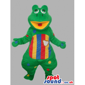 Green Customizable Frog Animal Mascot With Stripes And Dots -