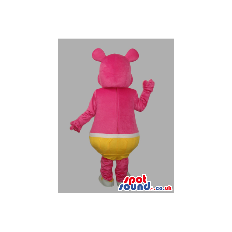 Pink Customizable Mascot Wearing Yellow Underwear With Two