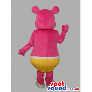 Pink Customizable Mascot Wearing Yellow Underwear With Two