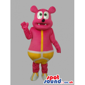Pink Customizable Mascot Wearing Yellow Underwear With Two