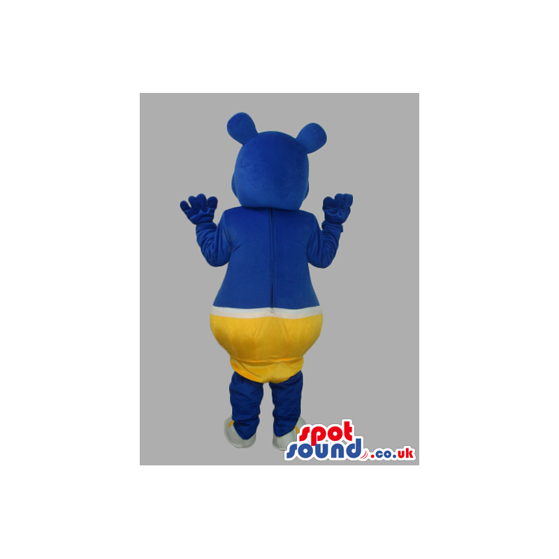 Blue Customizable Mascot Wearing Yellow Underwear With Two
