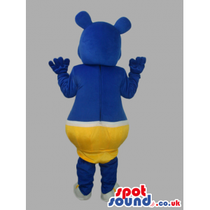 Blue Customizable Mascot Wearing Yellow Underwear With Two