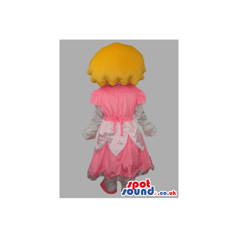 Blonde Princess Human Character Mascot With Pink Dress - Custom