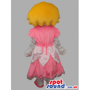 Blonde Princess Human Character Mascot With Pink Dress - Custom