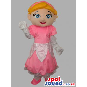 Blonde Princess Human Character Mascot With Pink Dress - Custom