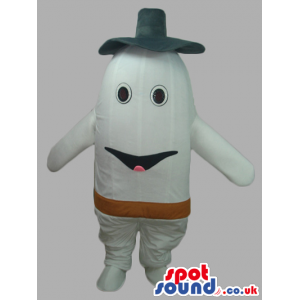 White Plush Onion Customizable Mascot With A Black Hat - Custom