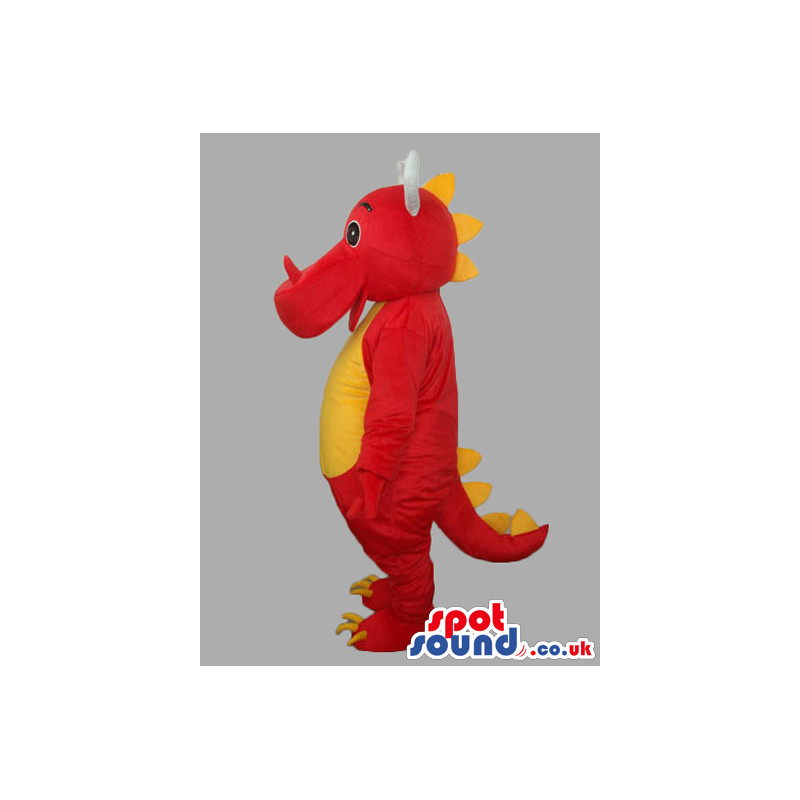 Red And Yellow Customizable Dragon Mascot With White Horns -