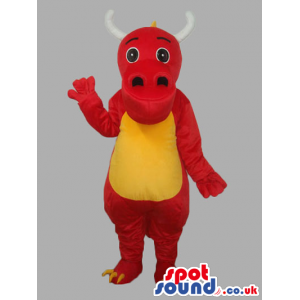 Red And Yellow Customizable Dragon Mascot With White Horns -