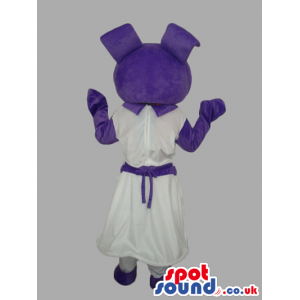 Purple Customizable Mascot With A White Dress And Green Eyes -