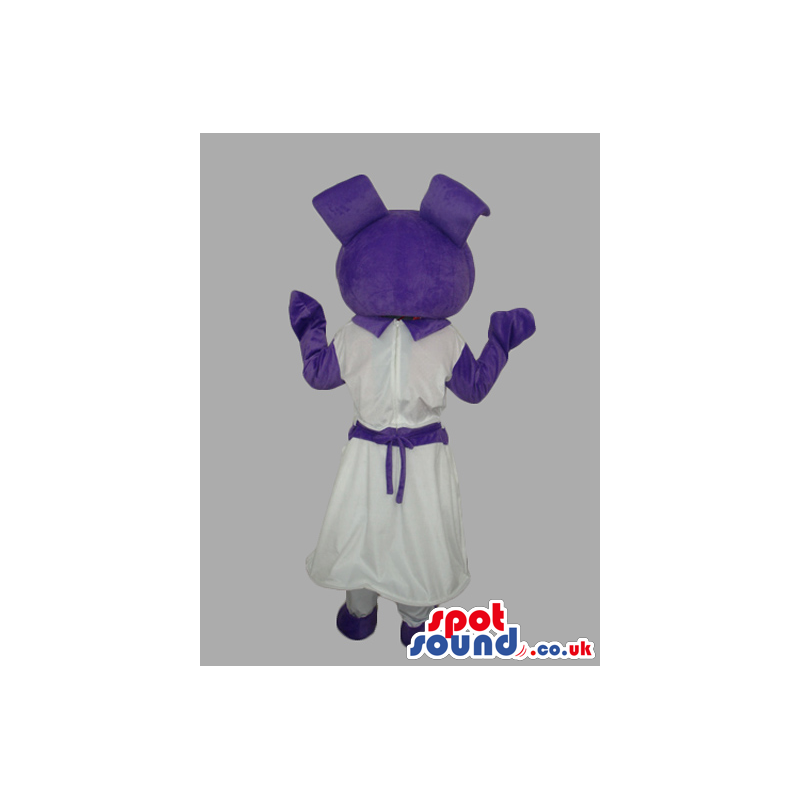 Purple Customizable Mascot With A White Dress And Green Eyes -