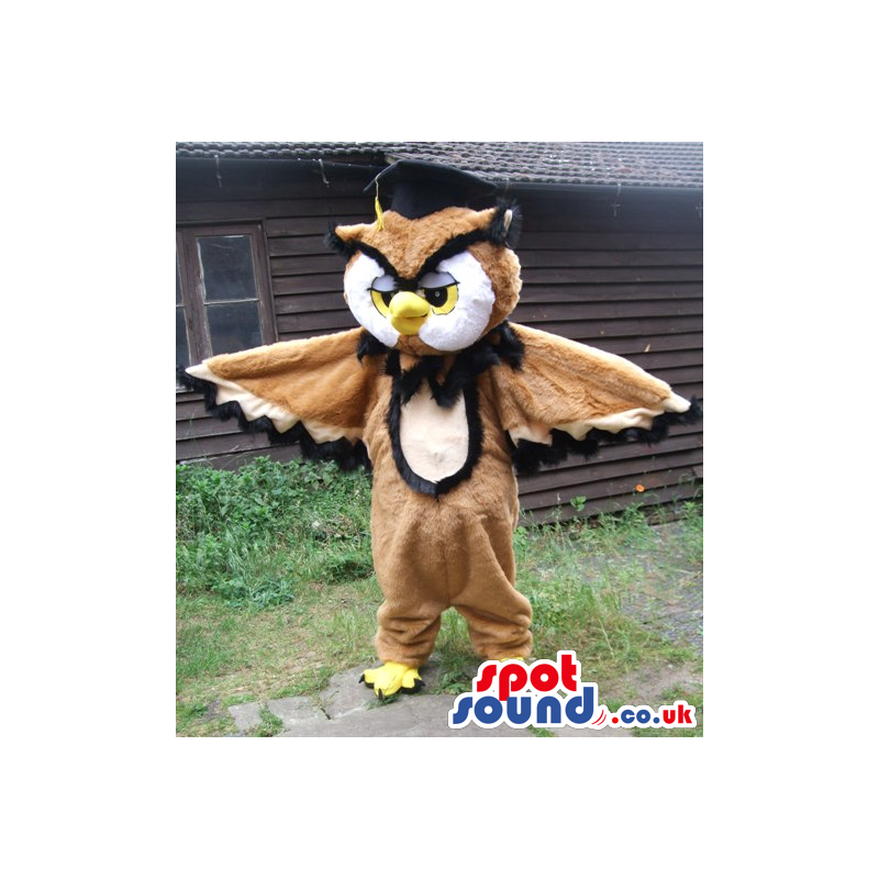 Customizable Brown And White Owl Bird Mascot With Yellow Beak -