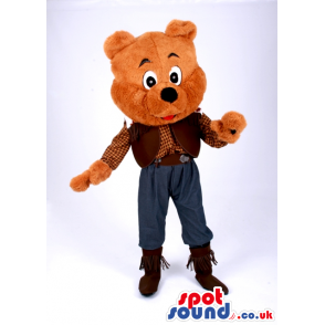 Brown Bear Animal Mascot Dressed As A Cowboy With Boots -