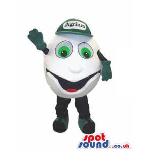 Customizable White Ball Mascot Wearing Green Advertising Cap -