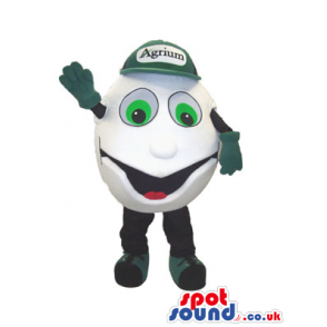 Customizable White Ball Mascot Wearing Green Advertising Cap -