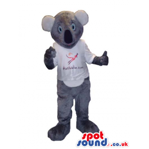 Customizable Grey Koala Animal Mascot Wearing A White T-Shirt -