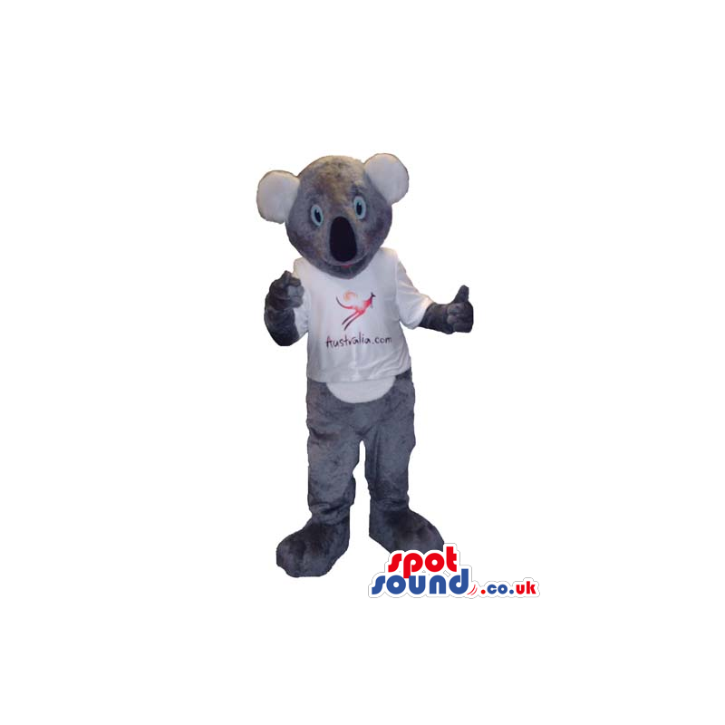 Customizable Grey Koala Animal Mascot Wearing A White T-Shirt -