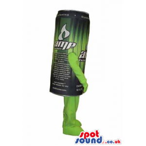 Customizable Green And Black Energy Drink Can Mascot - Custom