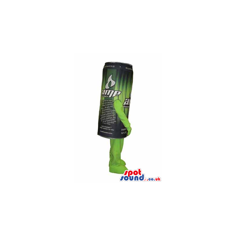 Customizable Green And Black Energy Drink Can Mascot - Custom
