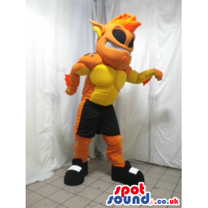 Customizable Orange And Yellow Strong Monster Mascot - Custom