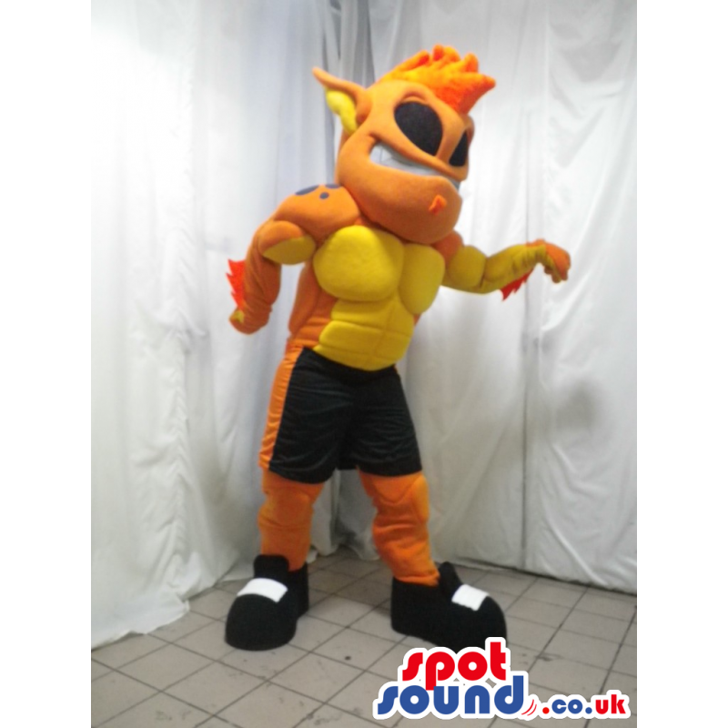 Customizable Orange And Yellow Strong Monster Mascot - Custom