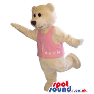 Customizable White Bear Animal Mascot Wearing A Pink Shirt -