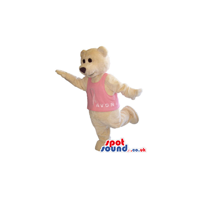Customizable White Bear Animal Mascot Wearing A Pink Shirt -